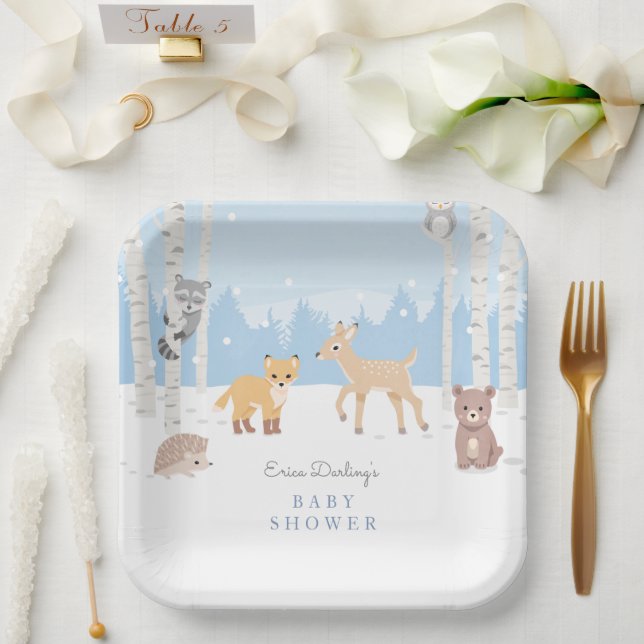 Woodland baby shower theme | winter forest  paper plates (Wedding)