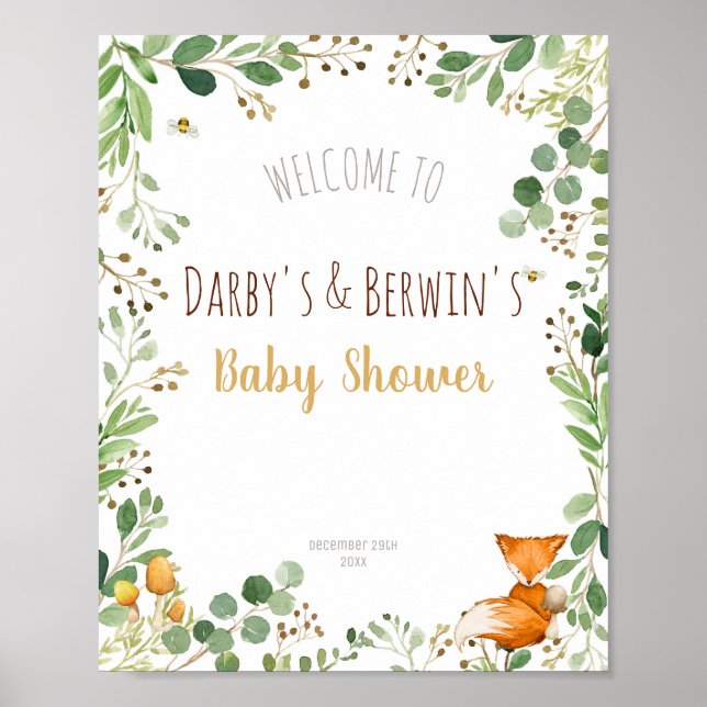 Woodland Baby Shower Welcome sign (Front)