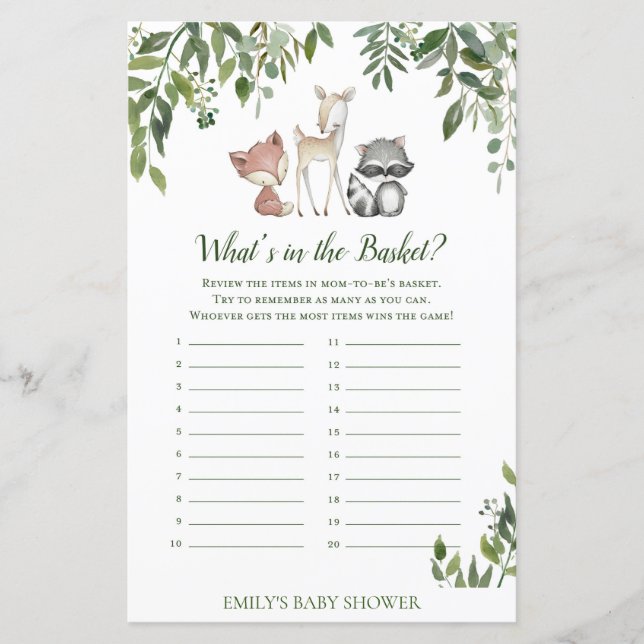 Woodland Baby Shower - Whats in Basket (Front)