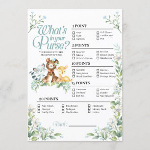 Woodland Baby Shower What's In Your Purse Game Invitation