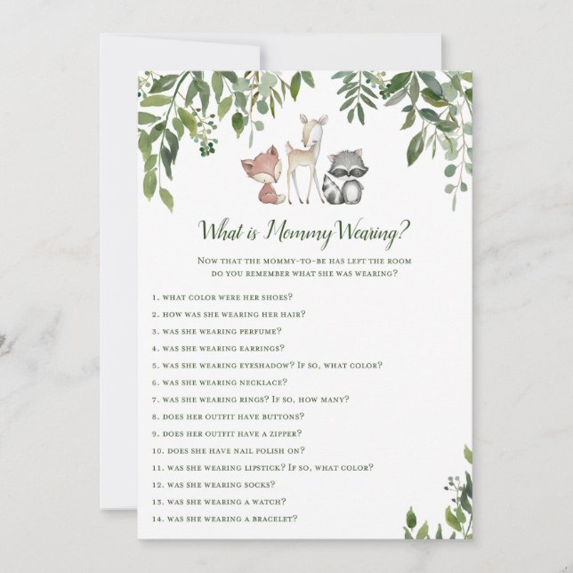 Woodland Baby Shower What's Mommy Wearing Game 5x7 Invitation (Front)