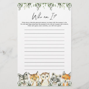 Woodland Baby Shower Who Am I Game