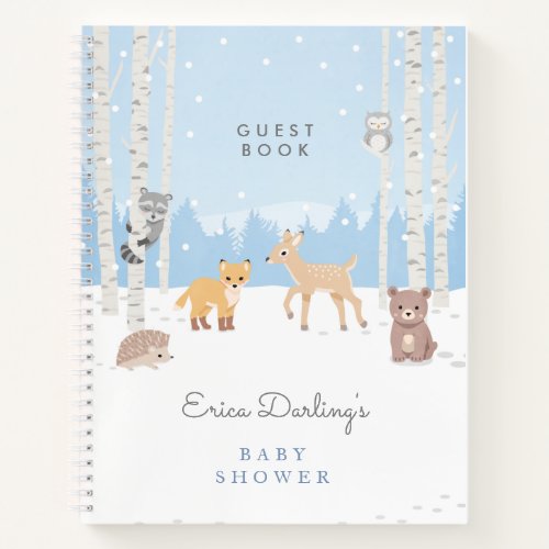 Woodland baby shower  winter forest Guest Book