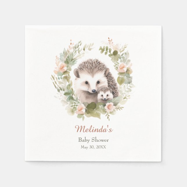 Woodland Baby Shower with Cute Hedgehog Napkins (Front)
