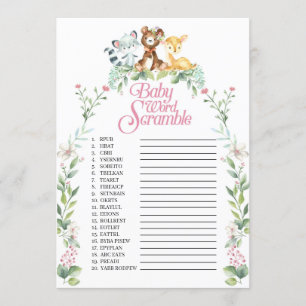 Woodland Baby Shower Word Scramble Game Invitation