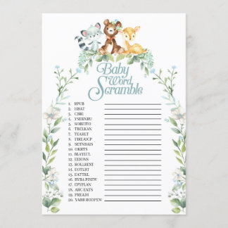 Woodland Baby Shower Word Scramble Game Invitation