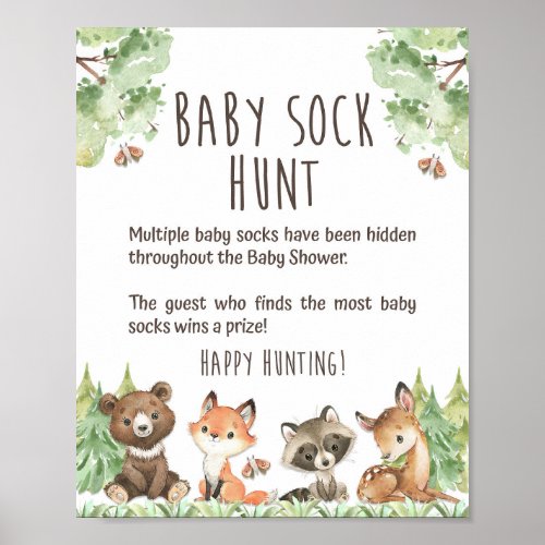 Woodland Baby Sock Hunt Shower Game Sign