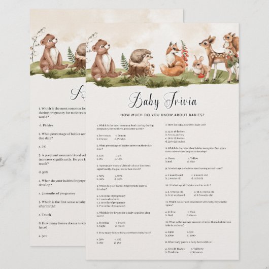 Woodland Baby Trivia Baby Shower Game (Front/Back)
