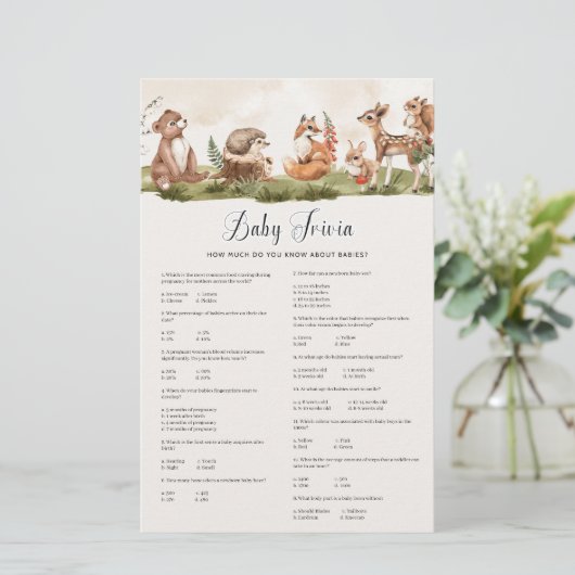 Woodland Baby Trivia Baby Shower Game (Standing Front)