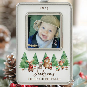  Woodland Baby's 1ST Christmas 2 Sided Photo Ornament