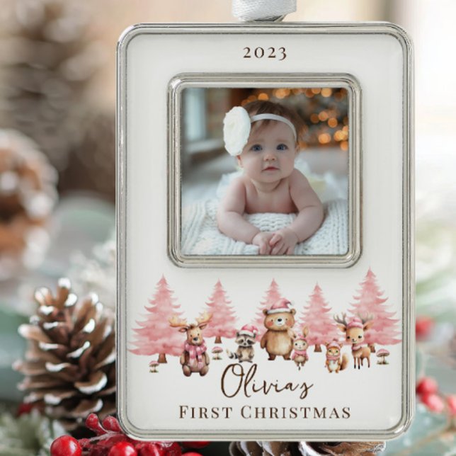 Woodland Baby's 1ST Christmas 2 Sided Photo Ornament (Creator Uploaded)