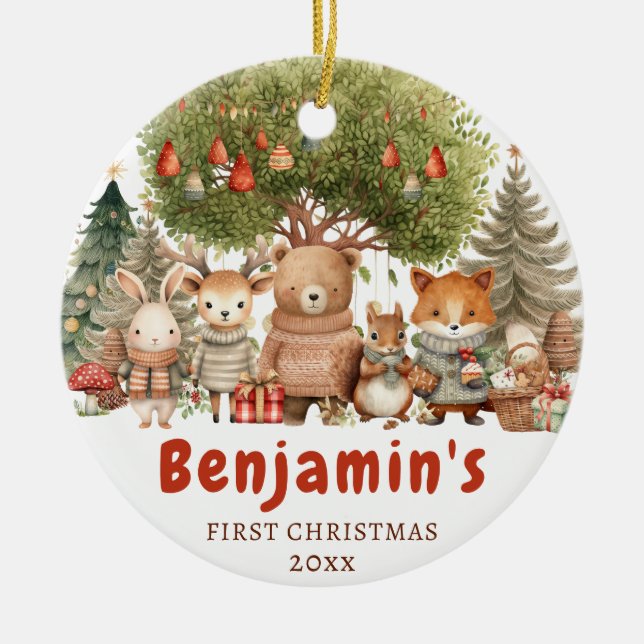 Woodland Baby's First Christmas Ornament Gift (Front)