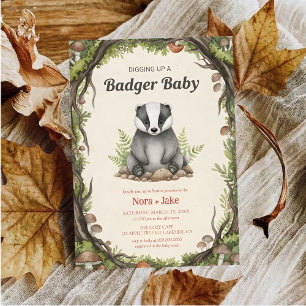 Woodland badger baby shower invitation