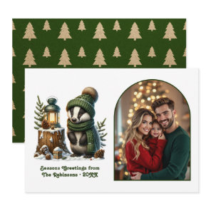 Woodland Badger Cozy Forest Christmas Magic Photo Holiday Card