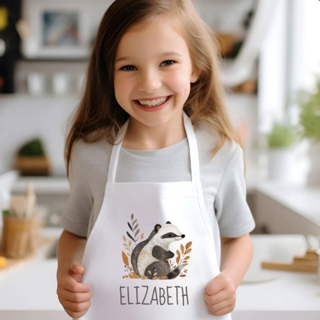 Woodland Badger Cute Personalized Kids' Apron (Creator Uploaded)