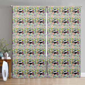 Woodland Badger Wildflowers Mushrooms Sage Green Blackout Curtains