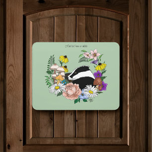 Woodland Badger Wildflowers Mushrooms Sage Green Door Sign