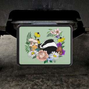 Woodland Badger Wildflowers Mushrooms Sage Green Hitch Cover