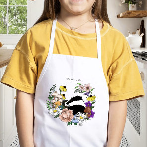 Woodland Badger Wildflowers Mushrooms Sage Green Kids' Apron