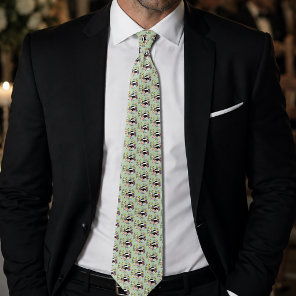 Woodland Badger Wildflowers Mushrooms Sage Green Neck Tie