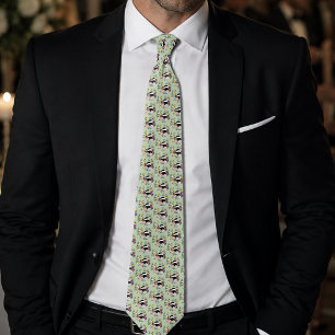 Woodland Badger Wildflowers Mushrooms Sage Green Neck Tie