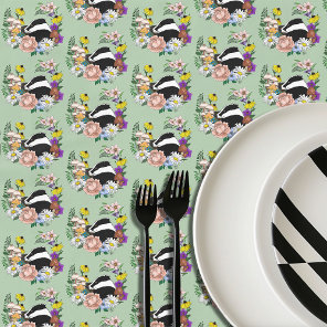Woodland Badger Wildflowers Mushrooms Sage Green Tablecloth