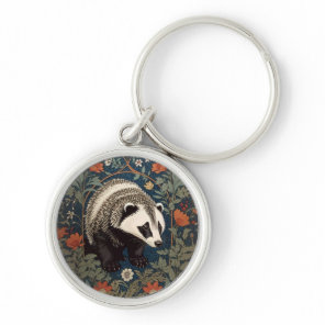 Woodland Badger William Morris Inspired Keychain