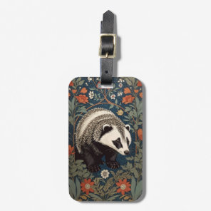 Woodland Badger William Morris Inspired Luggage Tag