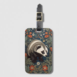 Woodland Badger William Morris Inspired Luggage Tag