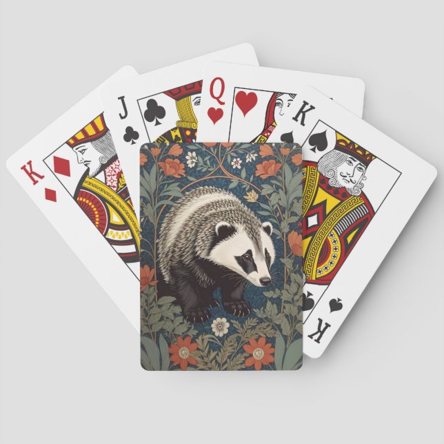 Woodland Badger William Morris Inspired Poker Cards (Back)