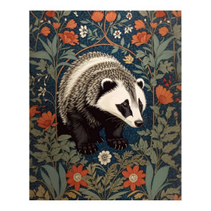 Woodland Badger William Morris Inspired Poster