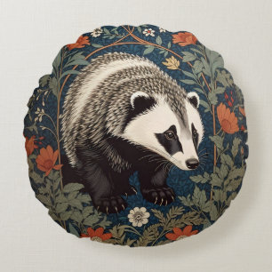 Woodland Badger William Morris Inspired Round Pillow