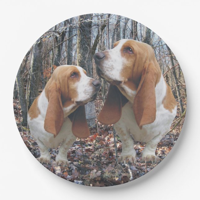 Woodland Basset Hounds Paper Plates (Front)