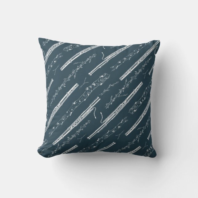 Woodland Bassoon (Blue) Music Instrument Band Throw Pillow (Front)