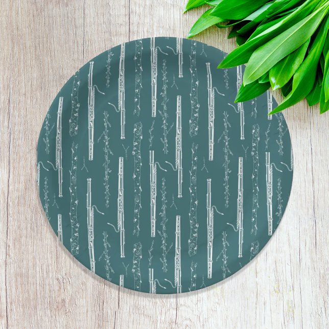 Woodland Bassoon (Teal) Paper Plates (Woodland Bassoon Pattern Paper Plates)