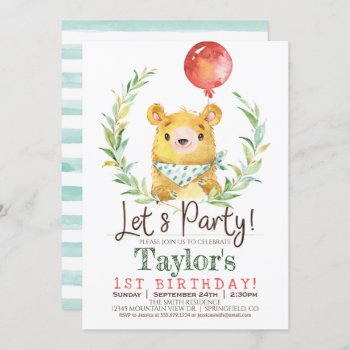 Woodland Bear 1st Birthday Party Invitation by Card_Stop at Zazzle