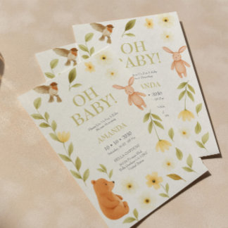 Woodland Bear and Bunny Baby Shower Invitation