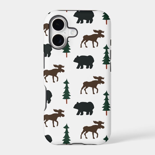 Woodland Bear and Moose Rustic Pattern Case-Mate iPhone Case (Back)