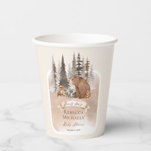 Woodland Bear Animals Bearly Wait Boy Baby Shower Paper Cups