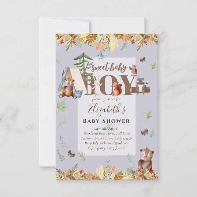Woodland Bear Animals Boys Baby Shower Invitation (Front)