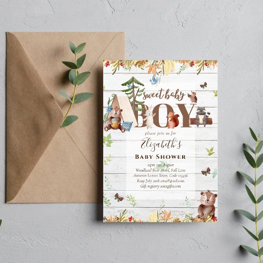 Woodland Bear Animals Boys Baby Shower Invitation