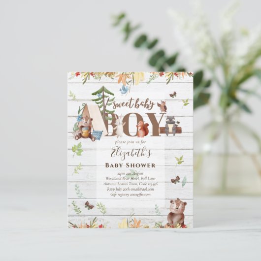 Woodland Bear Animals Boys Baby Shower Invitation (Standing Front)
