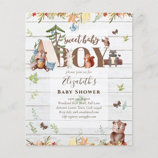 Woodland Bear Animals Boys Baby Shower Invitation (Front)