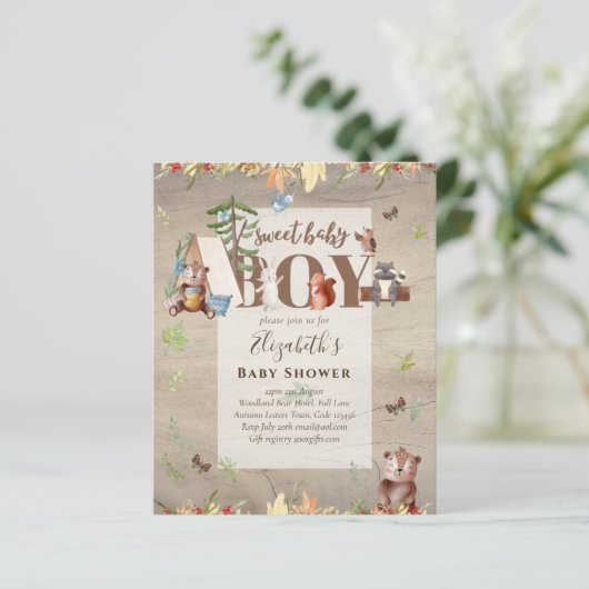 Woodland Bear Animals Boys Baby Shower Invitation (Standing Front)
