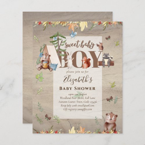 Woodland Bear Animals Boys Baby Shower Invitation