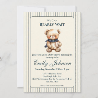 Woodland Bear Baby Boy Shower Invitation
