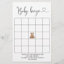 Woodland Bear Baby Shower Bingo Game