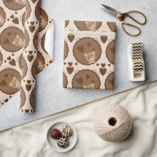 Woodland Bear Baby Shower Brown Wrapping Paper