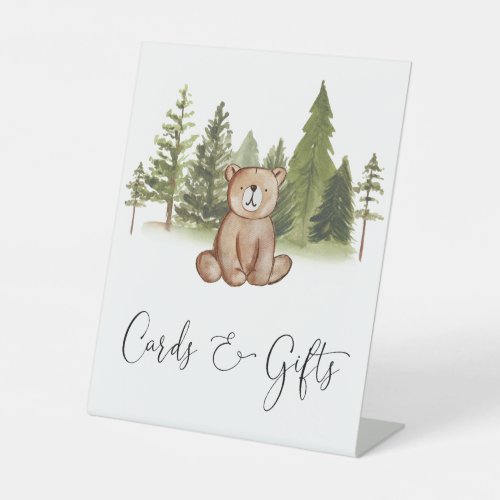 Woodland Bear Baby Shower Cards and Gifts Pedestal Sign