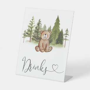 Woodland  Bear Baby Shower Drinks  Pedestal Sign